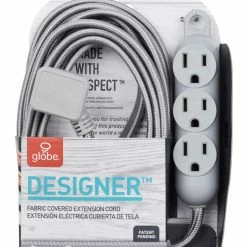 Globe 12-ft 16/3 Fabric Extension Cord, Right Angle Plug, 3 Outlets, Grey