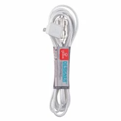 Globe 9-ft 16/2 Fabric Extension Cord, Right Angle Plug, 3 Outlets, White/Silver
