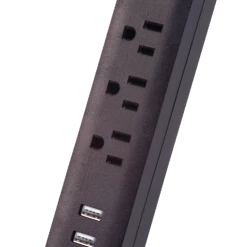 Globe Designer 3-Outlet Power Strip Surge Protector With 2 USB Outlets, Black, 6-ft