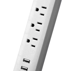 Globe 3-Outlet And 2 USB Port Power Bar With Surge Protector, 6-ft Cord, 300 Joules, Right Angle Plug,Mint Green