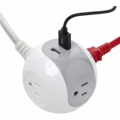 Globe 3-Outlet And 2 USB Port Power Bar With 5-ft Fabric Cord And Right Angle Plug, White/Grey 8 Globe 3-Outlet And 2 USB Port Power Bar With 5-ft Fabric Cord And Right Angle Plug, White/Grey -Globe Sales Shop globe 3 outlet power cube 2 usb 5 designer cord white grey 1e1d5081 43c3 4742 bcd8 5174fb1f9396