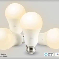 Globe Electric A19 E26, Smart Dimmable LED Light Bulbs, 800 Lumens, Warm White, 60W, 4-pk
