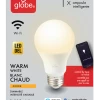 Globe Electric A19 E26, Smart Wi-Fi Dimmable LED Light Bulb, 800 Lumens, Warm White, 60W