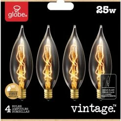 Globe Electric CA10 E12 Base Vintage Edison Dimmable Light Bulbs, Soft White, 25W, 4-pk