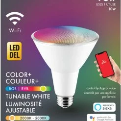 Globe PAR30 E26 Base Smart Dimmable LED Flood Light Bulb, Colour/Tunable White, 75W