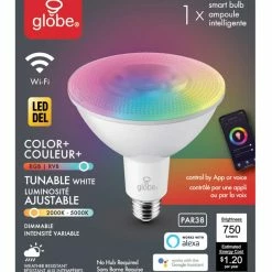 Globe Electric PAR38 Smart Dimmable LED Flood Light Bulb, 750 Lumens, Colour/Tunable White