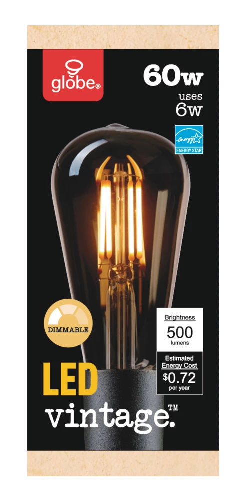 Globe Electric ST19 Vintage Household Dimmable LED Light Bulb, 500 Lumens, 60W 1 Globe Electric ST19 Vintage Household Dimmable LED Light Bulb, 500 Lumens, 60W